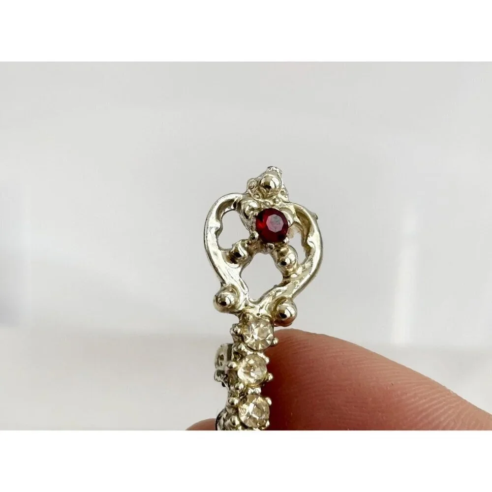 Key Shaped Antique Inspired Rhinestone Gold Toned Vintage Costume Jewelry Brooch